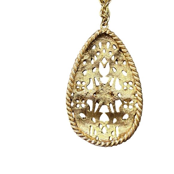 Black Rhinestone Crystal Floral Filigree Teardrop Pendant Chain Long Necklace - Picture 5 of 5